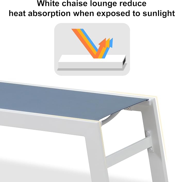 PURPLE LEAF Patio Lounge Chair 2 Pieces White Aluminum Outdoor Chaise Lounge - Image 4