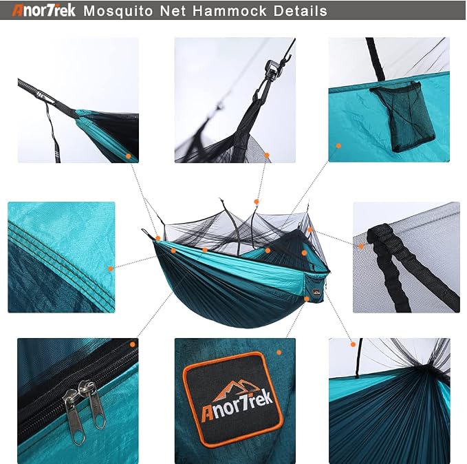 Camping Hammock with Mosquito Net, Double & Single Lightweight Portable - Image 4