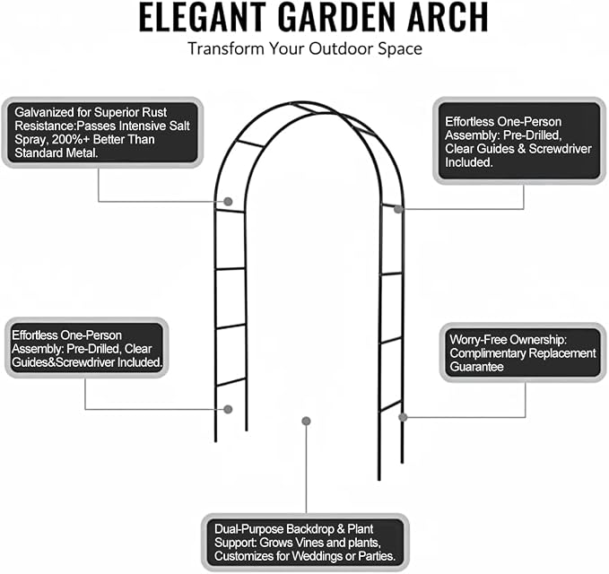 Galvanized Metal Garden Arbor, 7.6ft H x 4.6ft W, Rust-Resistant Heavy-Duty - Image 4
