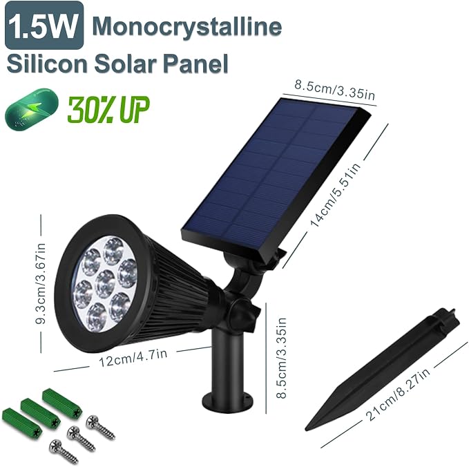 Solar Landscape Spotlights Outdoor, Bright 7-LED Spot Lights, Dusk-to-Dawn - Image 7