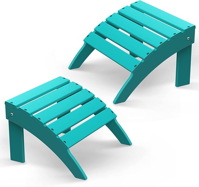 BRIOPAWS Adirondack Ottomans | Folding | Set of 2 | HDPE Plastic | Aqua Outdoor by BRIOPAWS