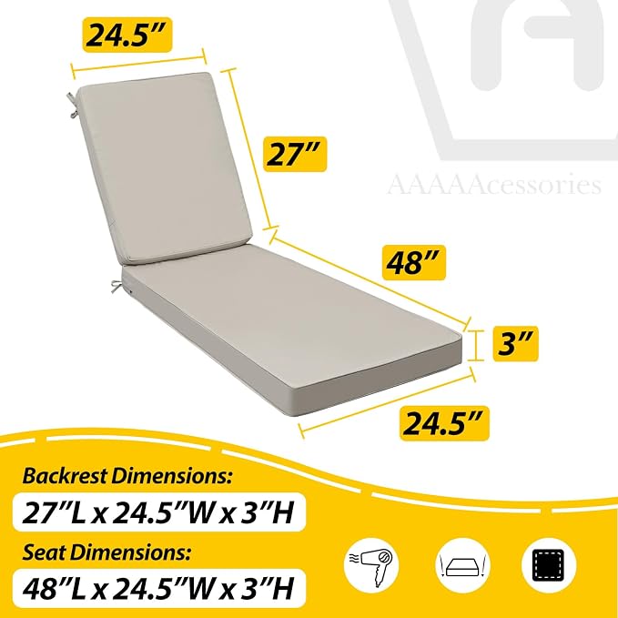 AAAAAcessories Outdoor Chaise Lounge Cushions, Fade-Resistant, Waterproof Patio - Image 5