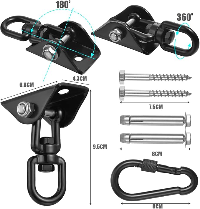 2 Pack Hammock Hanging Kit, Hanging Chair Hardware 360°Rotating Hammock Hooks - Image 6