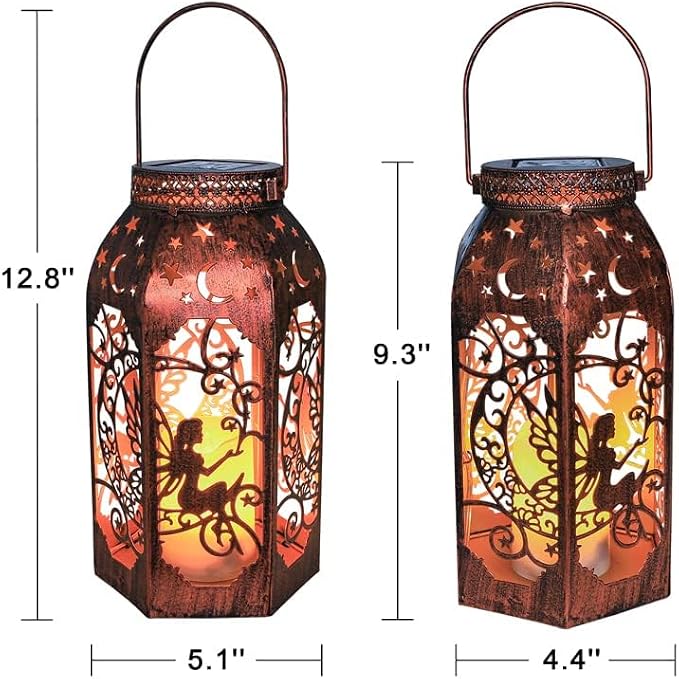 Solar Lanterns Outdoor Garden Hanging Lantern Waterproof LED Metal Bronze Moon - Image 6