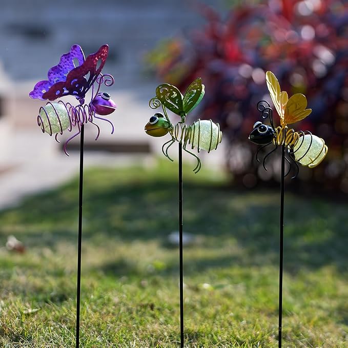 Garden Decor for Outside, Glow in The Dark Bee Lights Metal Yard Art, - Image 7