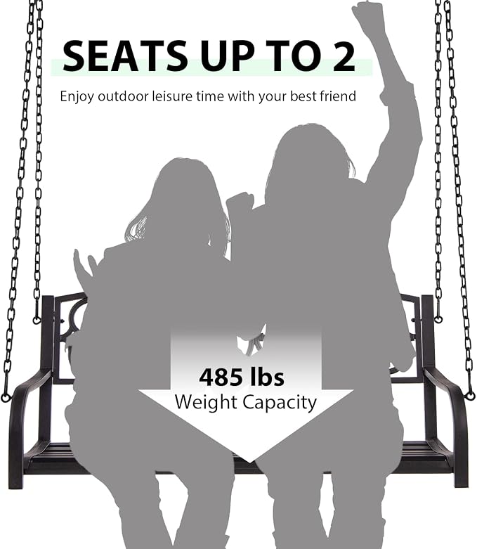 Giantex Patio Metal Porch Swing, 2-Person Hanging Porch Swing Bench - Image 5