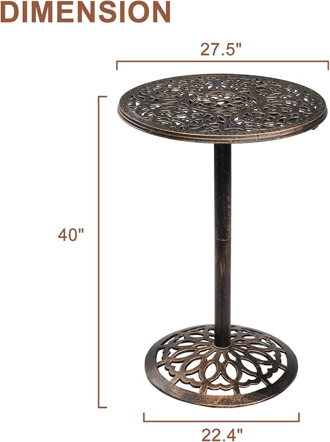 VINGLI 40" Outdoor Bar Table, High Top Table, Cast Aluminum Outdoor Pub Table - Image 3