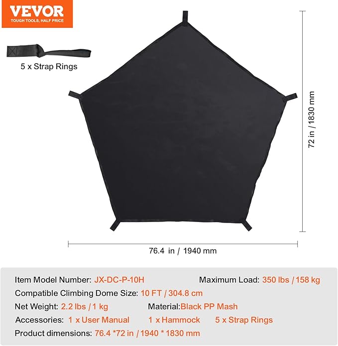 VEVOR Climbing Hammock for 10ft Dome, Load-Bearing 350 Pounds, Pentagon Jungle - Image 7