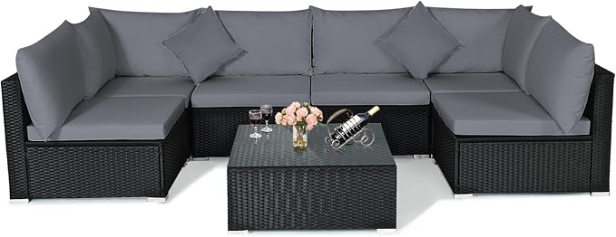 Tangkula 7-Piece Patio Furniture Set, Outdoor Sectional Sofa by TANGKULA