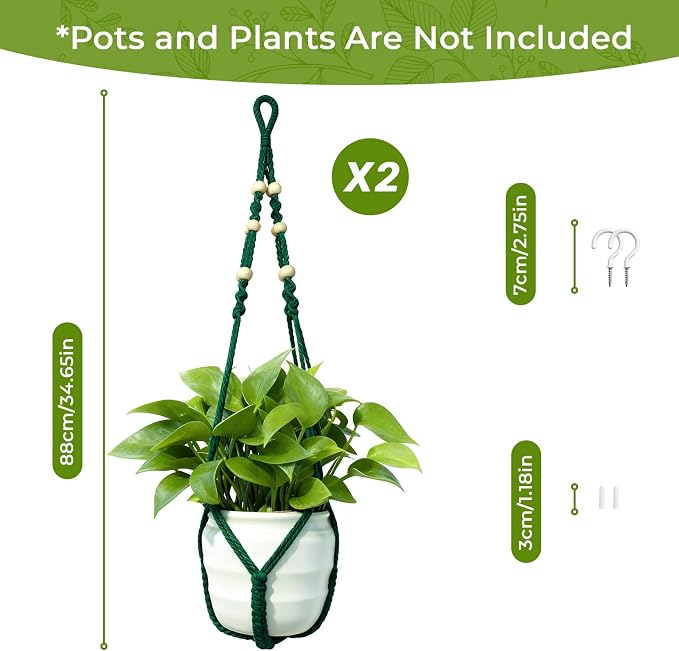 Macrame Plant Hanger, Wood Beads Cotton Hanging Planter Holder - Image 5