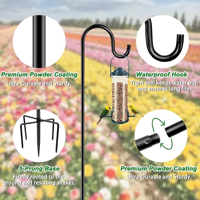 48" Shepherds Hooks for Outdoor, Heavy Duty Garden Bird Feeder Pole for Hanging - Image 2