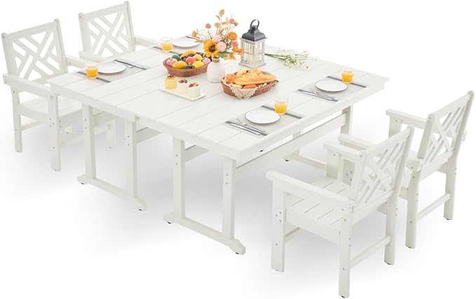 HDPE Outdoor Dining Set, 6-Piece Outdoor Table and Chairs Include 4 Dining by Unknown