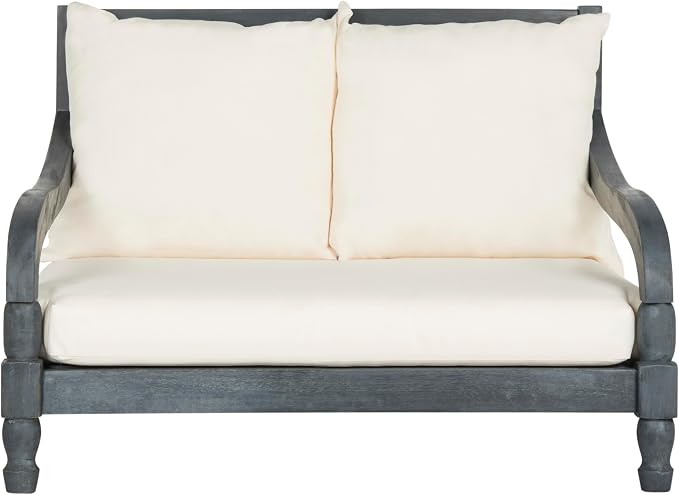 SAFAVIEH Outdoor Collection Pomona Ash Grey Solid Wood/Beige Lounger Bench Sofa by SAFAVIEH