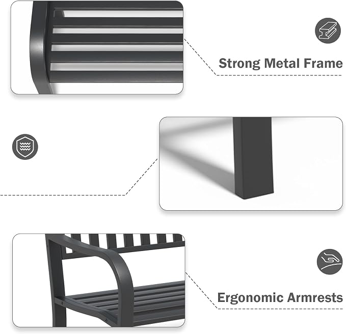 SHGJ&SOFT Outdoor Bench, Garden Bench, Outdoor Metal Frame Patio Park Bench - Image 7
