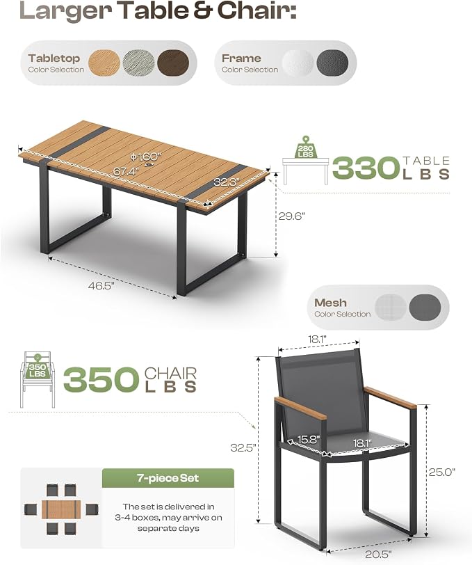 Outdoor Dining Set, HDPS + Aluminum Patio Table and Chairs Set - Image 7