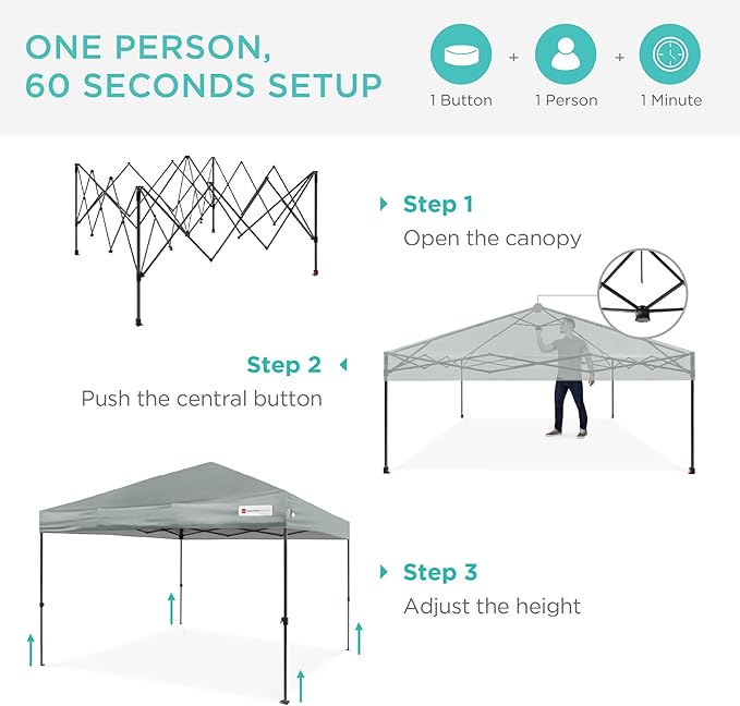 Best Choice Products 8x8ft Pop Up Canopy Tent, Outdoor Shade, 1 Person 1 Minute - Image 2