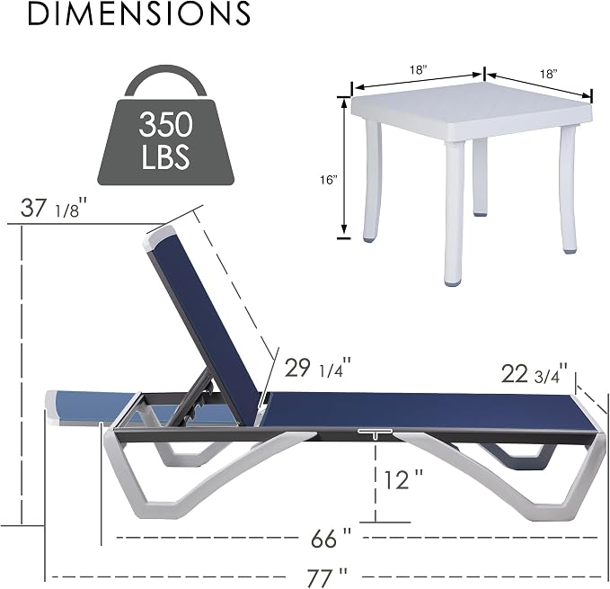 Kozyard Outdoor Chaise Lounge Chair, Full Flat Adjustable Patio Lounger - Image 2