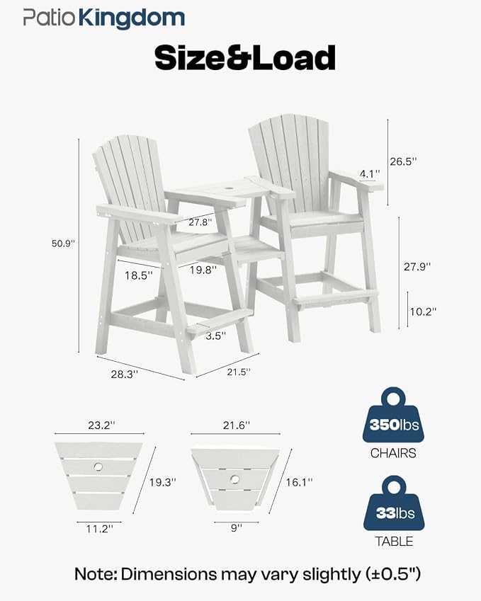 Tall Adirondack Chairs Set of 2, Bar Height HDPE Deck Chairs - Image 2