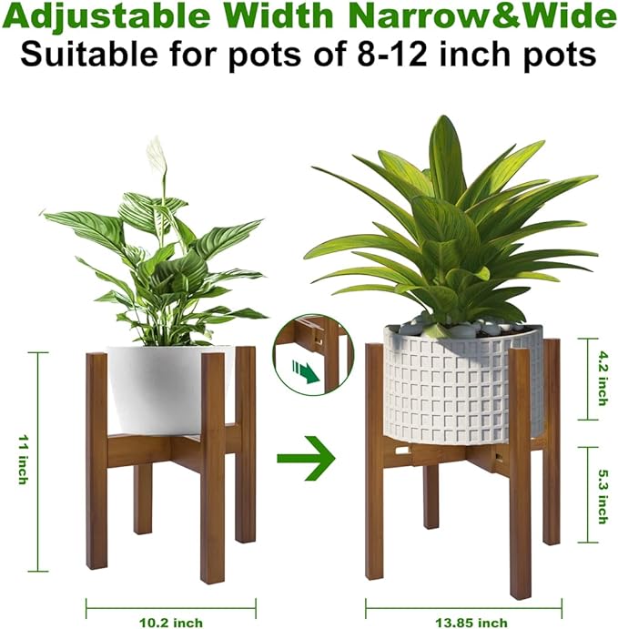 Adjustable Plant Stand Indoor, Bamboo Mid Century Modern Plants Stands - Image 3