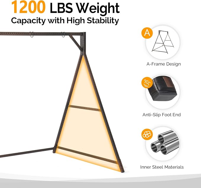 VINGLI Upgraded 7 FT Rattan Porch Swing Frame, Heavy Duty 1200 LBS Weight - Image 2