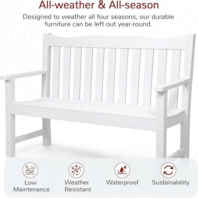 Stoog 3-Piece All-Weather Outdoor Bench & Chairs Set, Include 2 Garden Chairs - Image 4