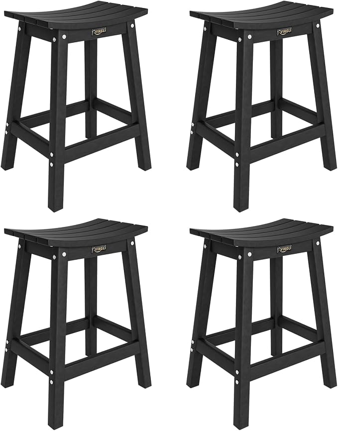 VINGLI 24" Outdoor Bar Stools Set of 2, HDPE Weather-Resistant Patio Bar Stools by VINGLI