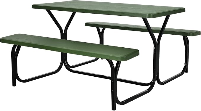 Giantex Picnic Table Bench Set Outdoor Camping All Weather Metal Base Yard Pool - Image 9