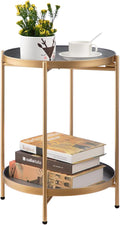 HollyHOME 2-Tier Round Gold Side Table, Outdoor Small Folding Accent Stand by HollyHOME