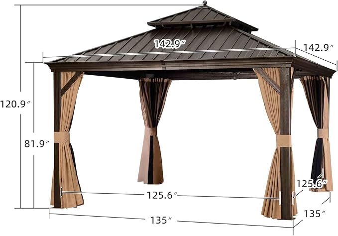 PURPLE LEAF Hardtop Gazebo 12' X 12' Metal Roof - Image 9