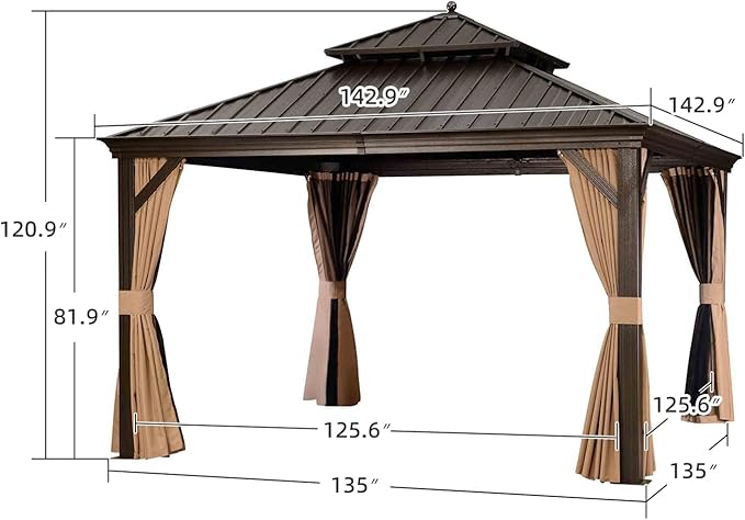 PURPLE LEAF 12' X 12' Outdoor Hardtop Gazebo Permanent Outside Heavy Duty Sun - Image 9