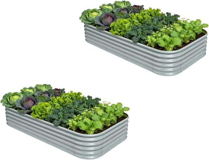 2-Pack Galvanized Raised Garden Bed 8x4x1.5 | 10x2x1.5 ft, Modular Raised by Annoell