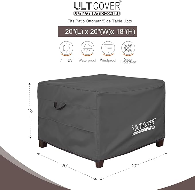 ULTCOVER Waterproof Patio Ottoman Cover Square Outdoor Side Table Furniture - Image 2