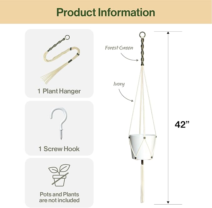 Macrame Plant Hanger Polyester Rope 42 Inch Outdoor Indoor Adjustable Hanging - Image 3