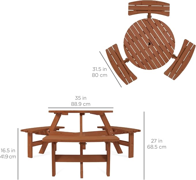 Best Choice Products 6-Person Circular Outdoor Wooden Picnic Table - Image 2