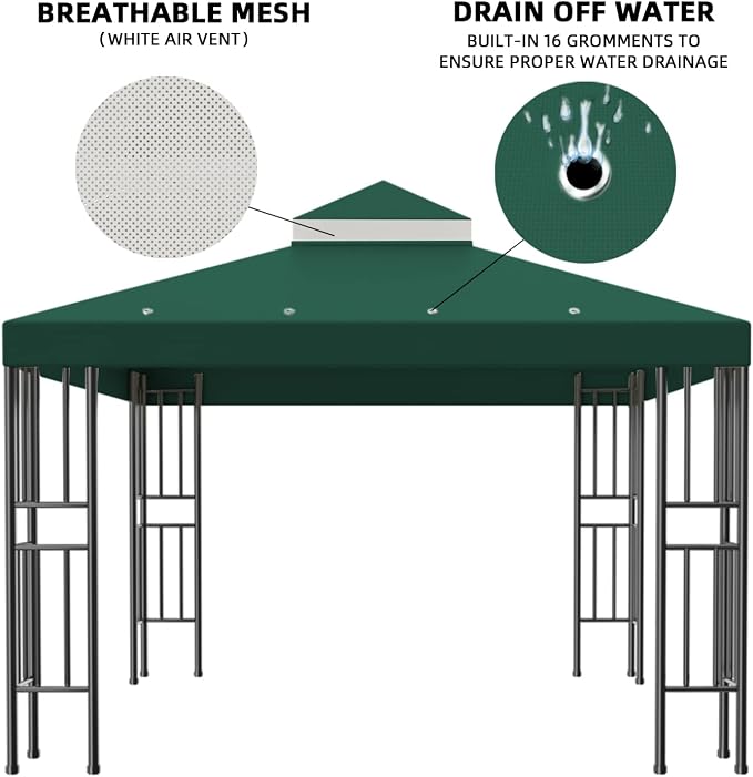 Sumfaller 10x10 FT Gazebo Replacement Canopy Top Double Tiered Canopy Top - Image 2