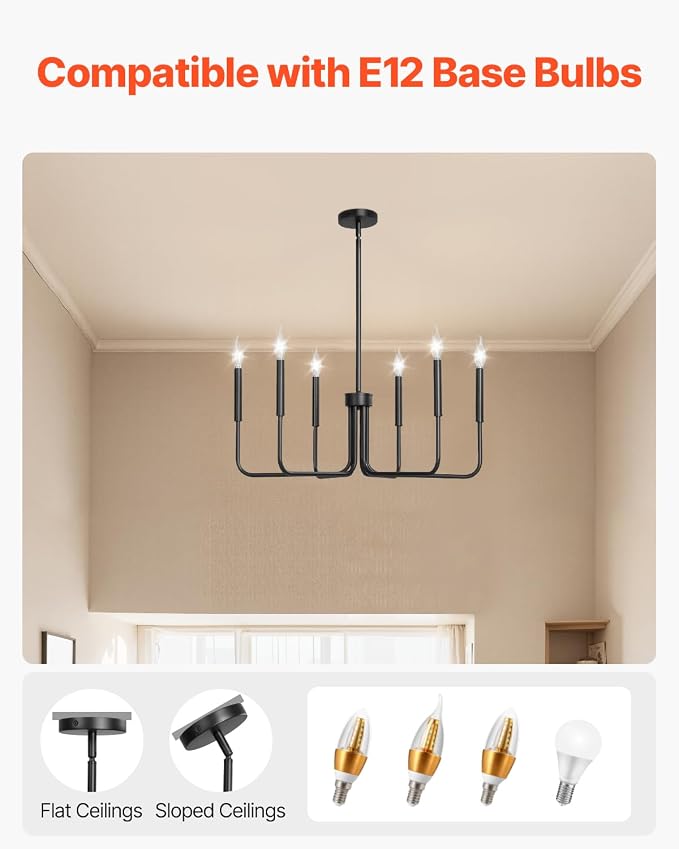 VEVOR 6-Light Chandelier, Metal Farmhouse Chandelier, Adjustable Height - Image 5