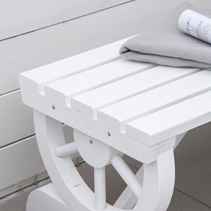 Outsunny 2-Person Wooden Garden Bench, Outdoor Wagon Wheel Porch Bench - Image 8
