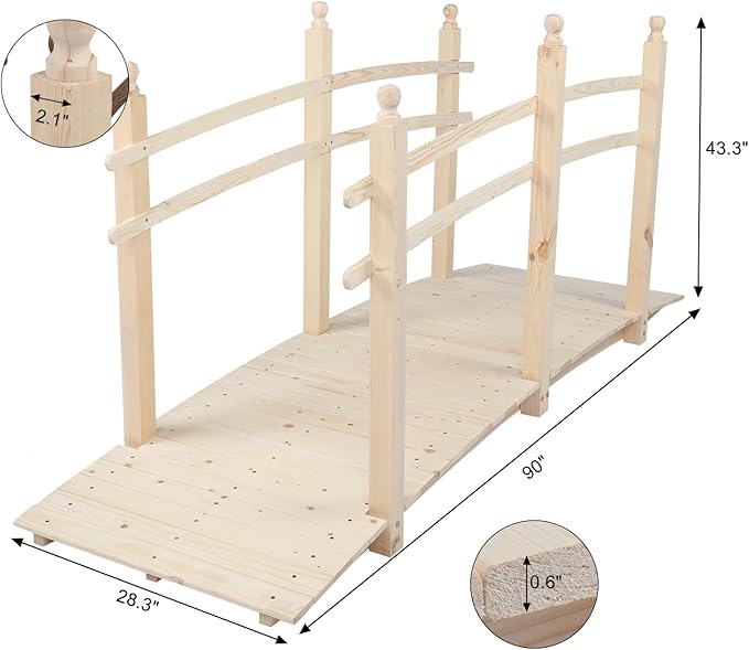 VINGLI 7.5 ft Garden Bridge, Arch Walkway Wooden Bridge - Image 4