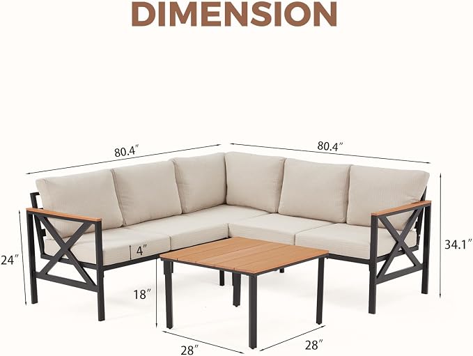 MELLCOM 6 Pieces Patio Furniture Sets, L-Shaped Patio Conversation Sets Metal - Image 3