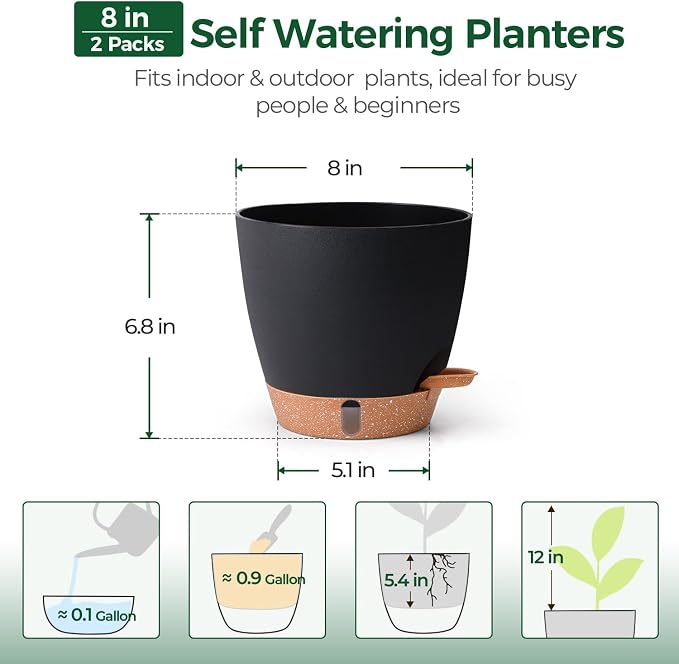 T4U 2 Pack 8 Inch Self Watering Pots - Image 3
