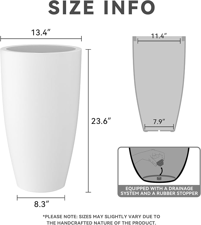 Kante 23.6" H Pure White Finish Concrete Tall Planters Large Outdoor Indoor - Image 2