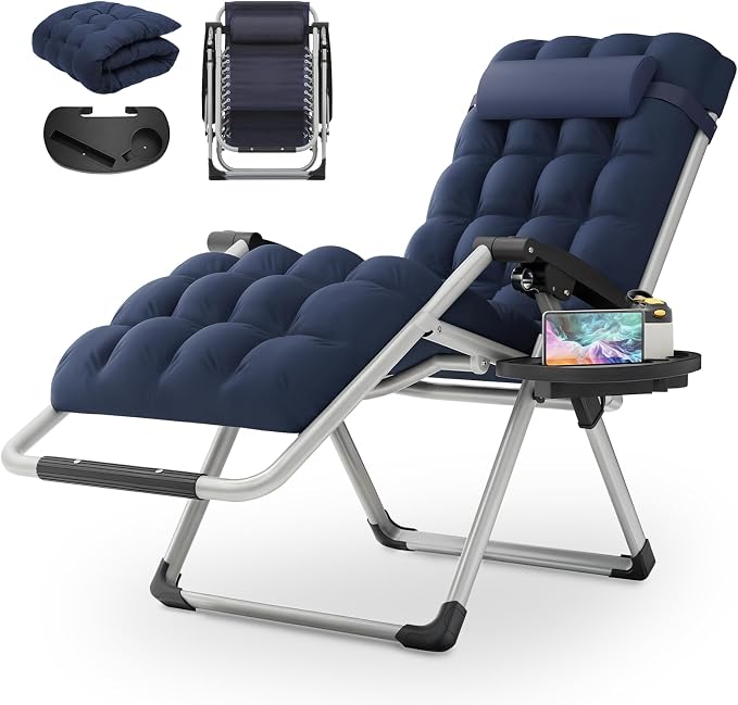 MoNiBloom Stable Folding Chair Outdoor Lounge Chair Beach Pool Lawn Recliner by Monibloom