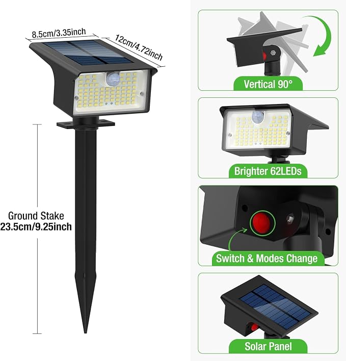 Nipify Solar Spot Lights Outdoor Motion Sensor, 3 Modes Solar Landscape - Image 7