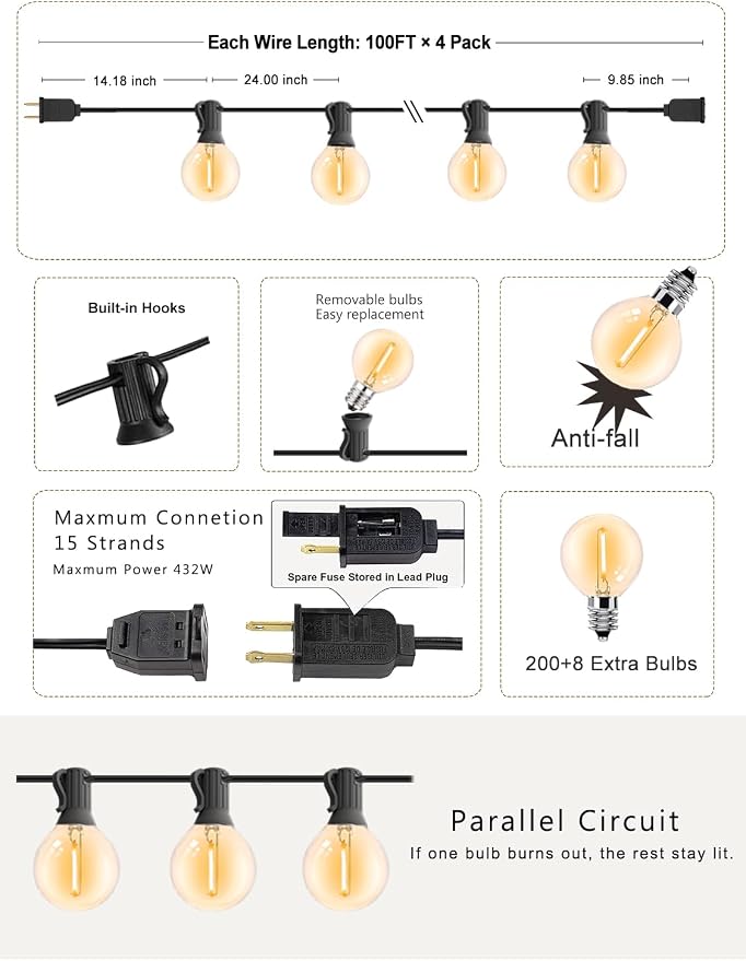 DAMAING Outdoor String Lights 400FT Patio Lights - Image 5