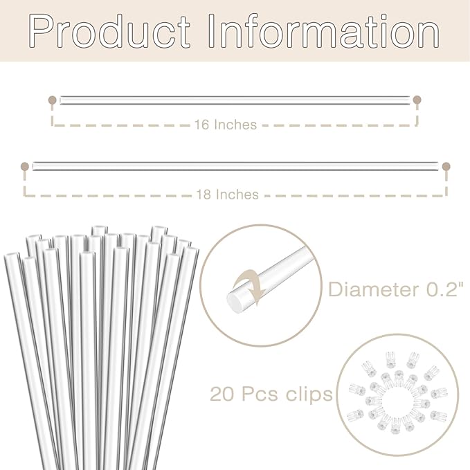 Plant Stakes, Plant Sticks 20PCS Acrylic Clear Plant Support Stakes, 16 Inches - Image 2