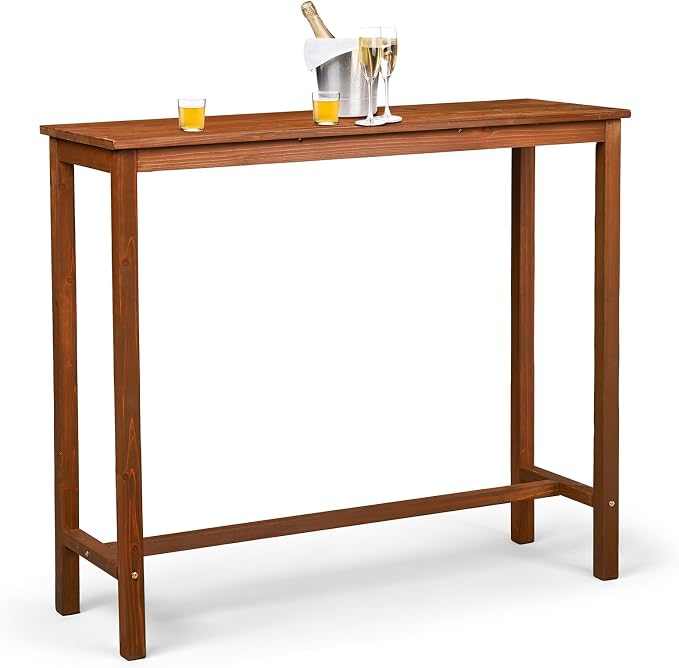 VINGLI Wooden Outdoor Bar Table, Wood Patio Counter Height Table, by VINGLI