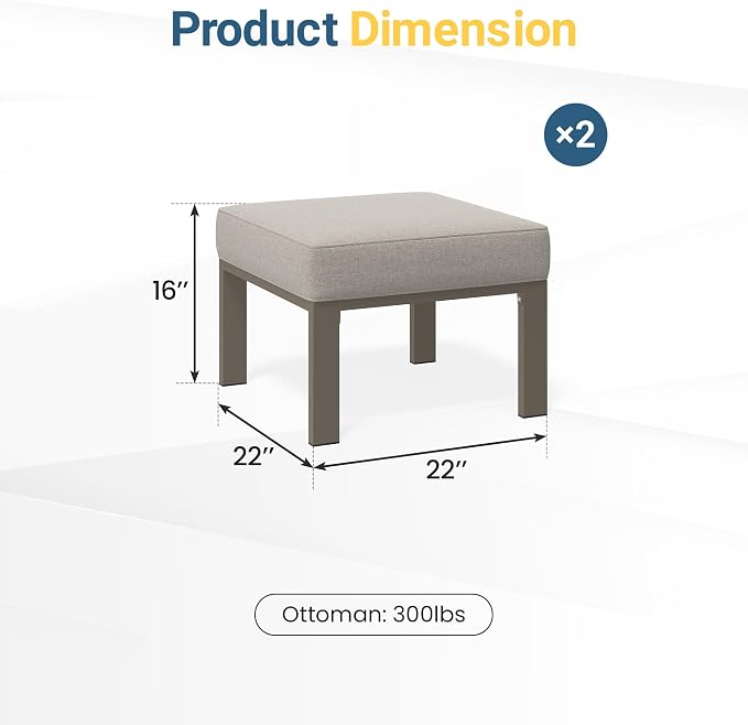 Wisteria Lane Patio Furniture Footstools Metal Ottomans Set of 2, Metal Outdoor - Image 2