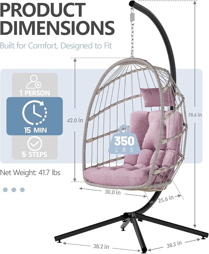 SWITTE Egg Chair Outdoor with Stand, Indoor Wicker Hanging Egg Swing Chair with - Image 3