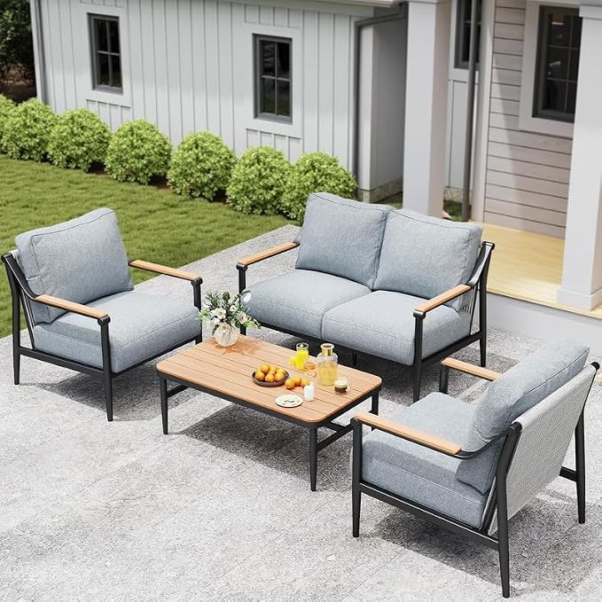 4 Pieces Outdoor Sofa Conversation Set, 4 Seats Couch Set by JOCOEVOL
