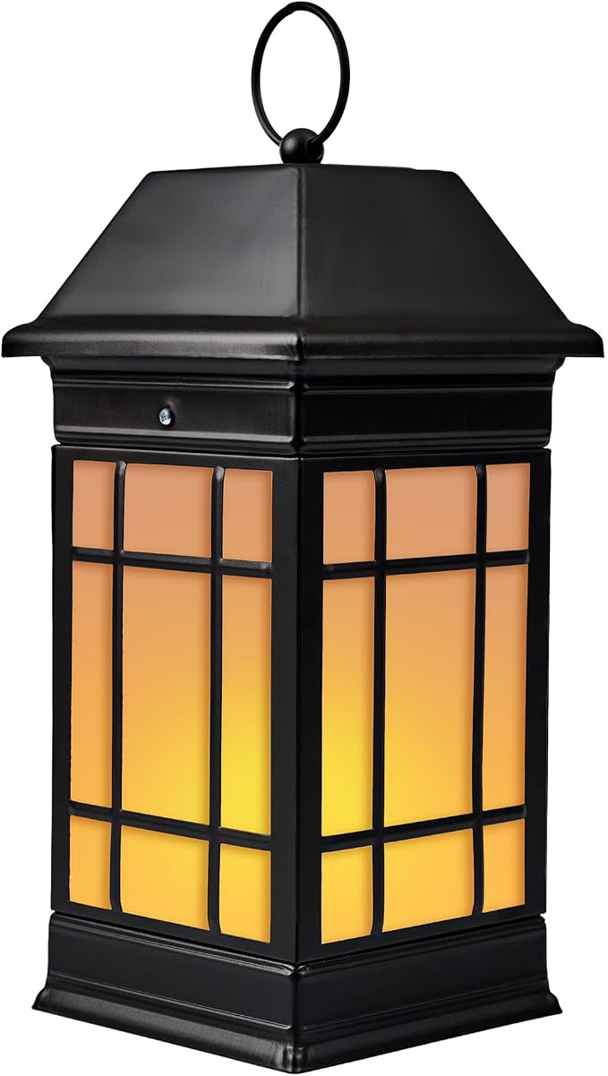 15.5" Solar Lantern Outdoor Waterproof, Glass Flickering Flame Solar Lanterns by anyperfect
